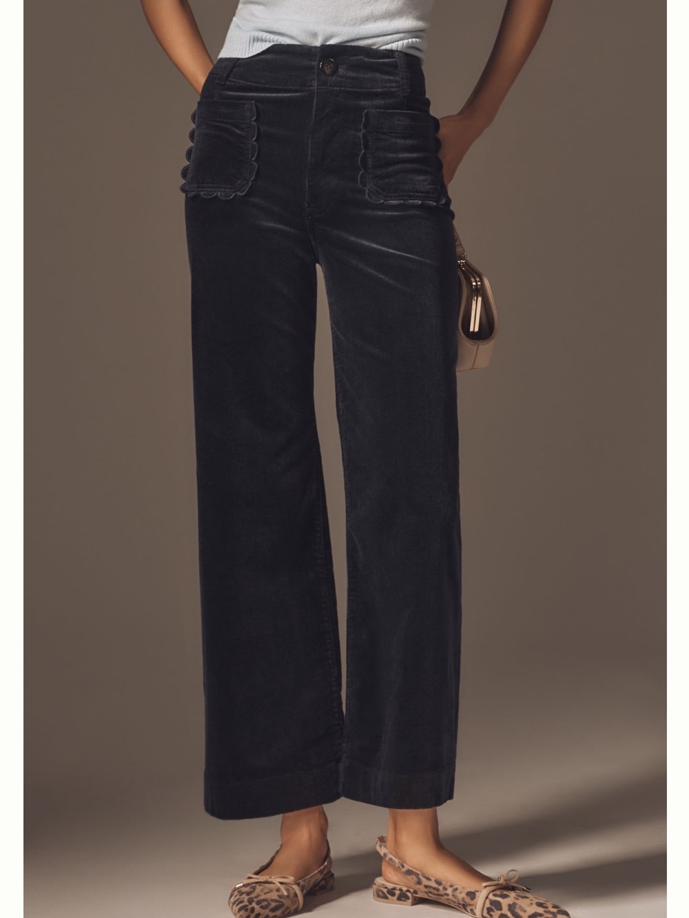 Anthropologie Colette Pants Maeve Cropped Wide Leg High Rise Corduroy Scallop